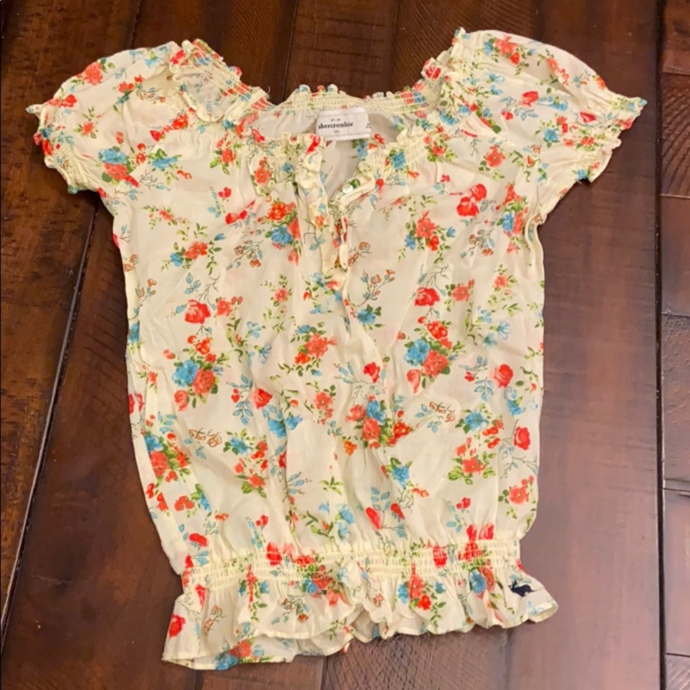 abercrombie kids pale yellow floral peasant top